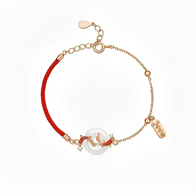 前方大荒野 锦鲤平安扣拼接链新中式红绳国风潮流时尚鲤跃龙门平安喜乐万事顺意招财纳福精致小巧优雅气质 菩提根 手链 女款