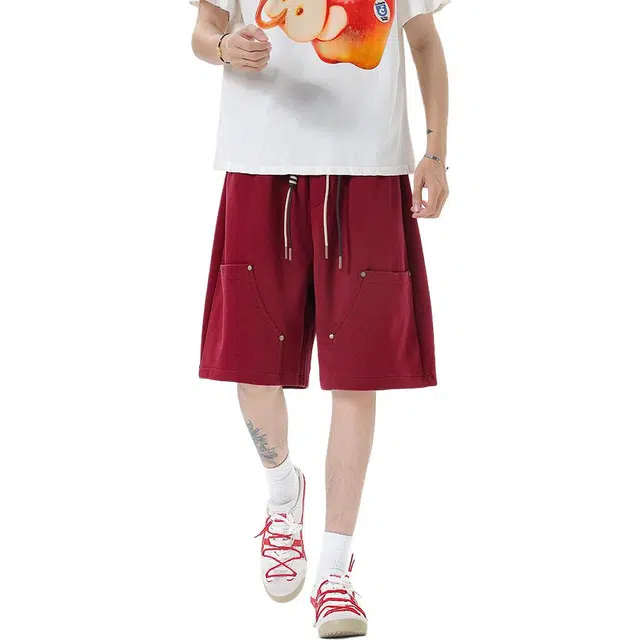 加荣 铆钉男款夏季轻薄透气潮牌青少年户外运动打篮球休闲裤小众设计感抽绳松紧腰五分中裤外穿工装短裤 男女同款