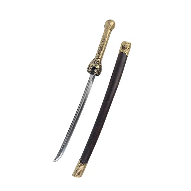 天子剑 龙啸戚家刀 碳钢刃短刀剑黄铜手柄装饰黑檀木鞘 成品模型