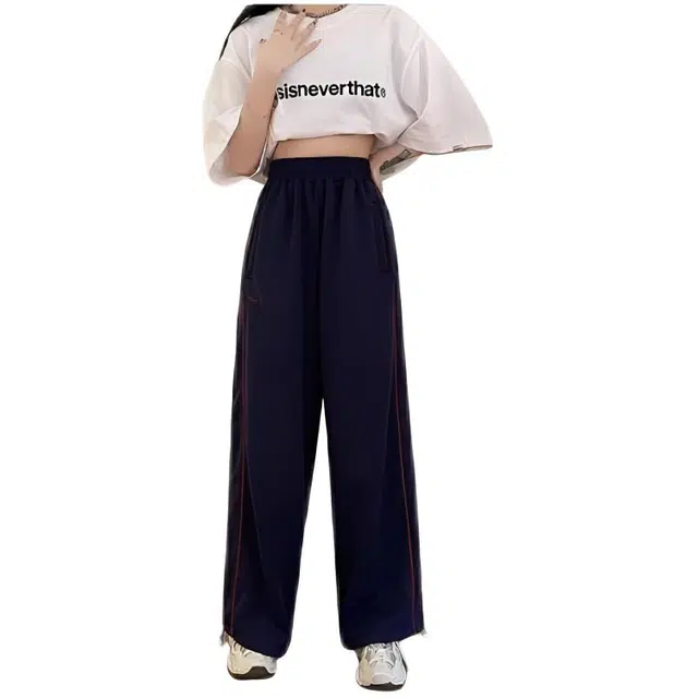 天才小熊 女装潮牌跳舞运动卫裤美式复古条纹街舞阔腿束脚休闲裤 女款