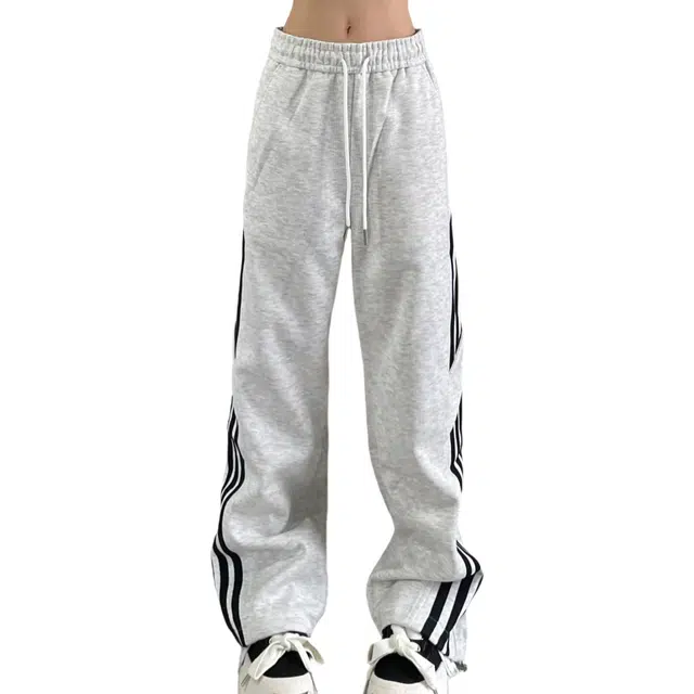 冈哉 美式高街条纹织带撞色拼接系带抽绳设计时尚舒适透气宽松直筒潮流百搭户外运动休闲裤 男女同款