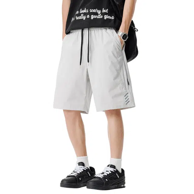 顶峰保罗 宽松直筒大码工装抽绳薄款冰丝运动潮流痞帅时尚百搭无性别主义五分裤子设计感休闲短裤 男女同款