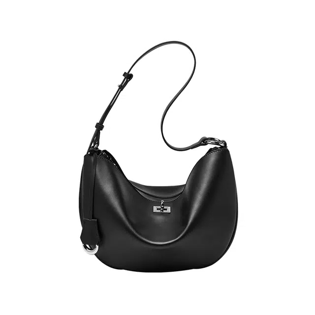 纳兰杜 慵懒风时尚百搭休闲大容量通勤 牛皮拼合成革 新月包单肩包 大号 女款 黑色/杏色/抹茶色