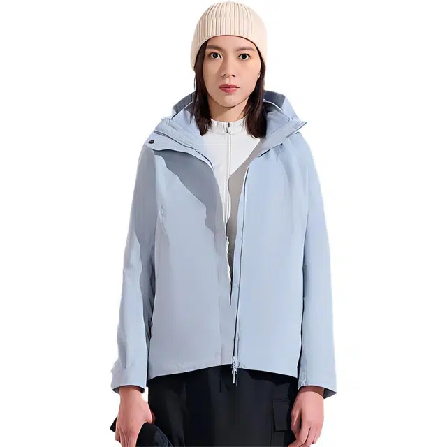 探路者 连帽纯色三合一防水加厚外套冲锋衣 女款 晴山蓝