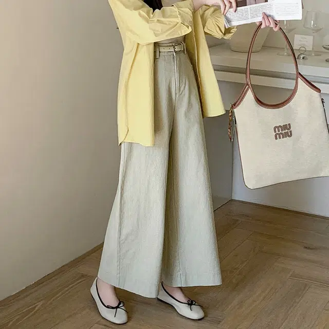 纤丝鸟 韩版时尚高腰宽松垂感透气工装设计感长裤休闲裤 女款