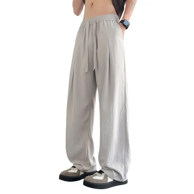 顶峰保罗 肌理感冰丝裤子薄款宽松长裤潮牌痞帅垂感阔腿西裤无性别主义时尚百搭拖地高级感休闲裤 男女同款