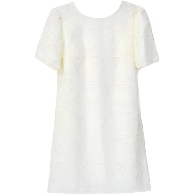 黛尔佳人 纯色适中高腰宽松圆领短袖连衣裙 女款