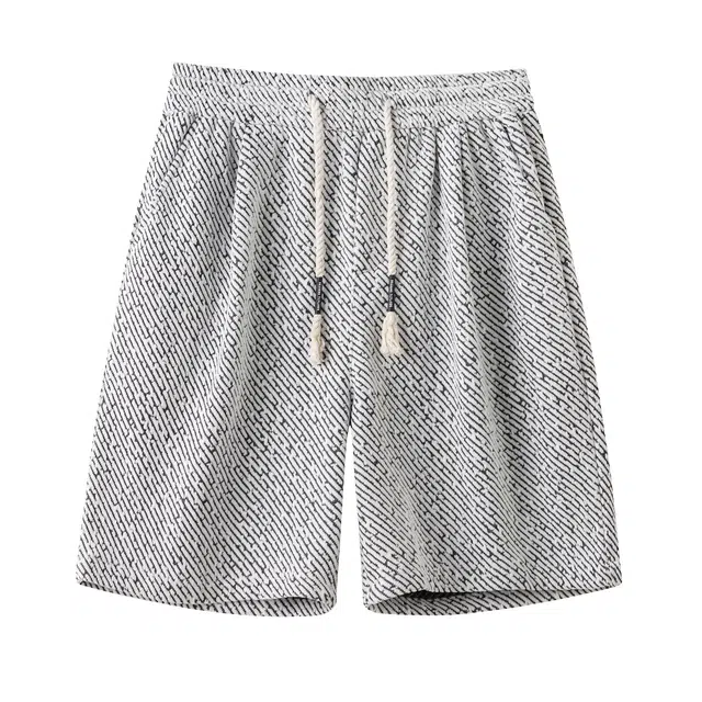 明尼凯 美式复古高街基础款个性针织条纹设计潮流百搭小香风粗花毛呢五分裤潮牌痞帅宽松直筒运动休闲短裤 男女同款