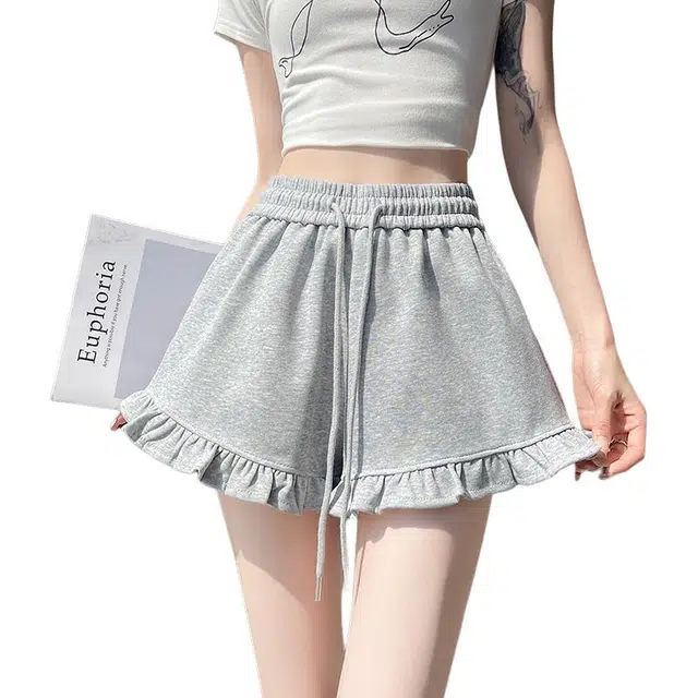 纤丝鸟 木耳边设计宽松显瘦高腰百搭透气舒适时尚休闲短裤 女款