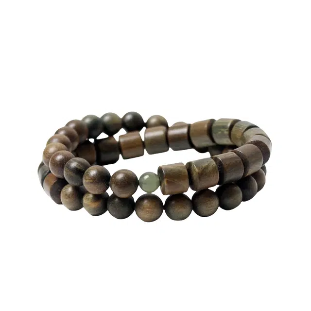 宣华意 两圈原创石复古文艺檀香 木质佛珠 绿檀 手串 男女同款情侣款