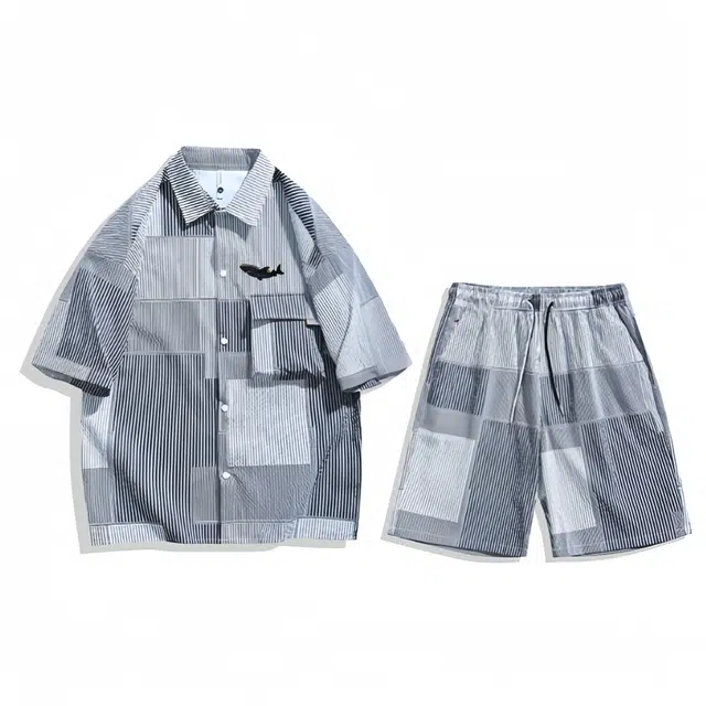 大白鲨 小清新舒适时尚短袖潮流百搭短裤休闲运动套装 男款