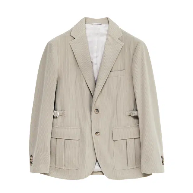 丹宁哲学 高档抗皱灯芯绒面料纯色长袖平驳领标准便服单西西装 男款