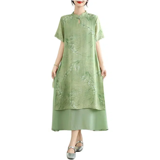 丝絮丝绸 新中式国风文雅气质不规则显瘦旗袍长裙连衣裙 女款