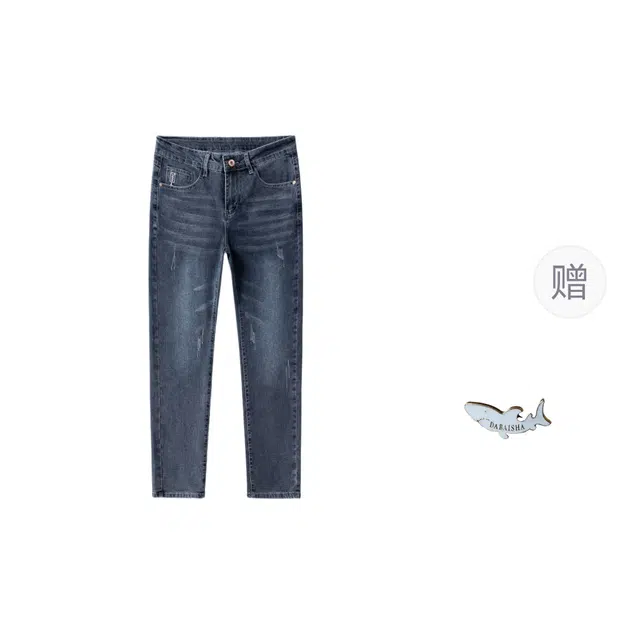 大白鲨 简约薄款修身小直筒牛仔裤 男款