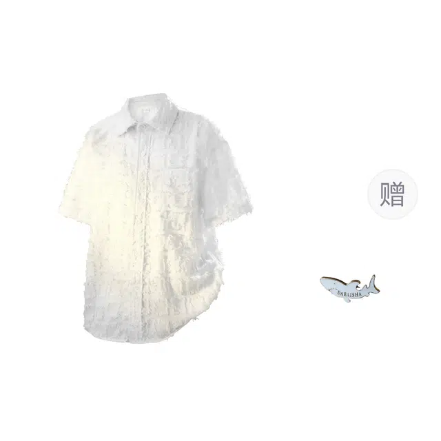 大白鲨 潮牌休闲百搭休闲时尚宽松纯色纽扣落肩袖翻领短袖衬衫 男款
