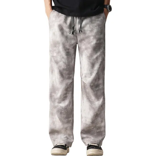贵色 夏季 韩版青年潮牌水洗扎染潮牌男生时尚潮流髙街个性帅气舒适显瘦小众设计宽松垂感阔腿脏脏裤休闲裤 直筒 男女同款