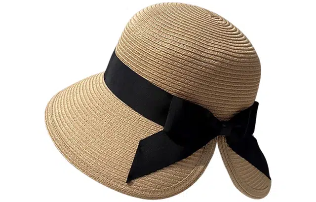 优幽兰 韩版简约沙滩百搭休闲可折叠夏海边度假轻奢高级感蝴蝶结大帽檐遮阳显脸小 草编 防晒帽 女款