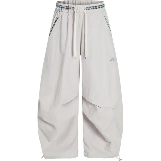 沐诚阳译 格纹拼接褶皱抽绳美式复古伞兵弯刀宽松阔腿裤休闲裤 男女同款