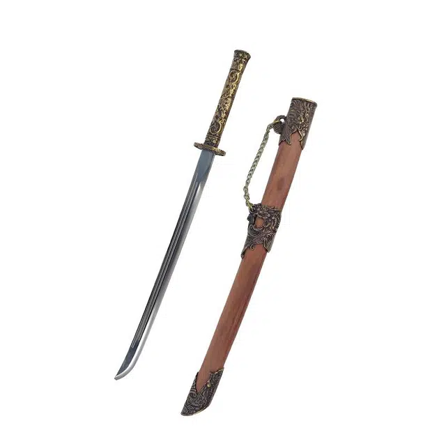 天子剑 潜龙戚家刀碳钢刃短刀剑黄铜手柄酸枝木鞘未开刃 成品模型