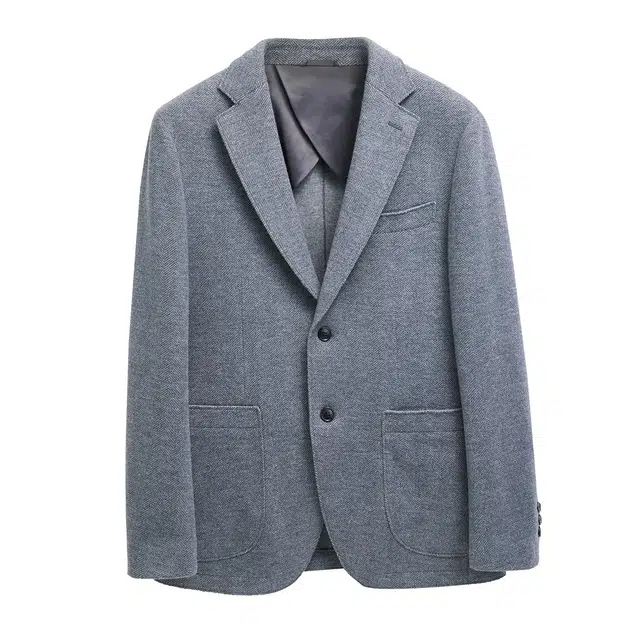 丹宁哲学 厚款人字纹针织羊毛长袖平驳领标准便服单西西装 男款
