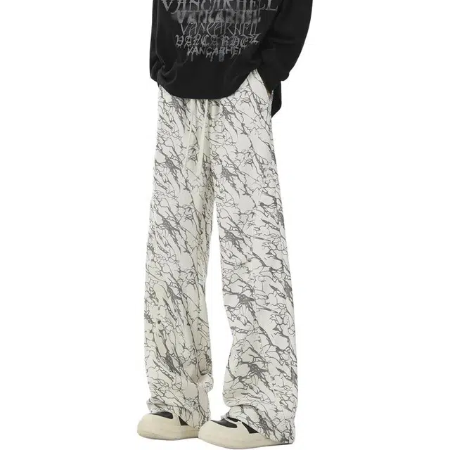 黑马漫画 美式扎染灯芯绒高街百搭废土风大理石纹工装休闲裤 男女同款