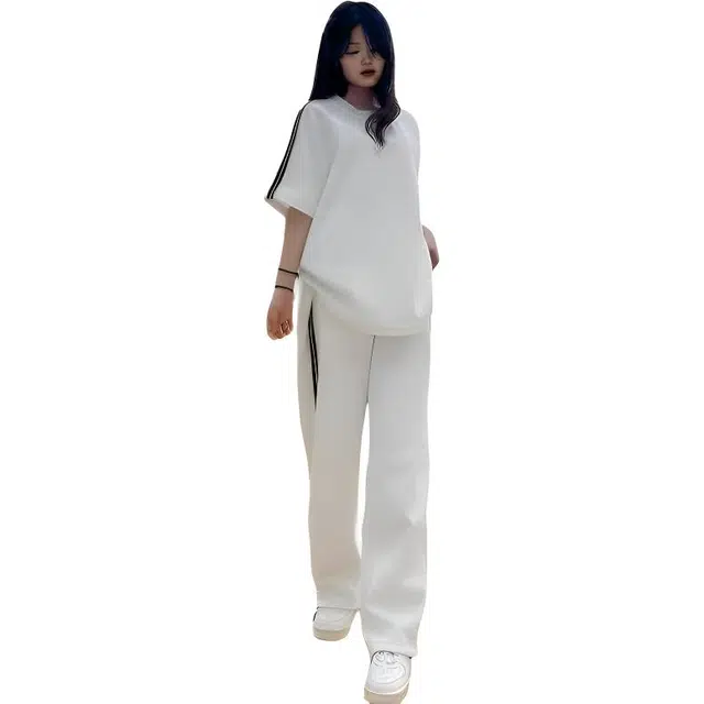 北欧攻略 柔软舒适凉感亲肤健身跑步短袖长裤搭配一套拼接撞色学院风休闲运动套装 男女同款