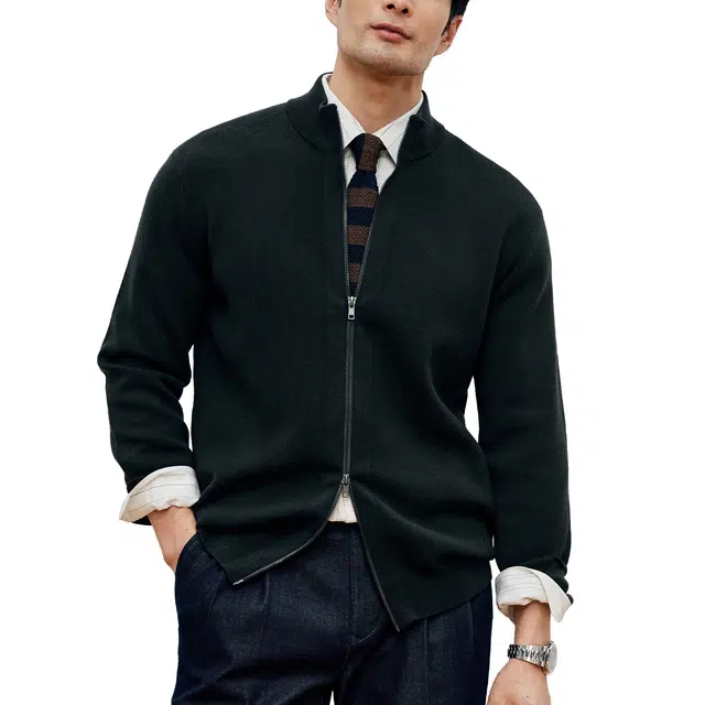 丹宁哲学 可机洗立领开衫外套针织衫 男款