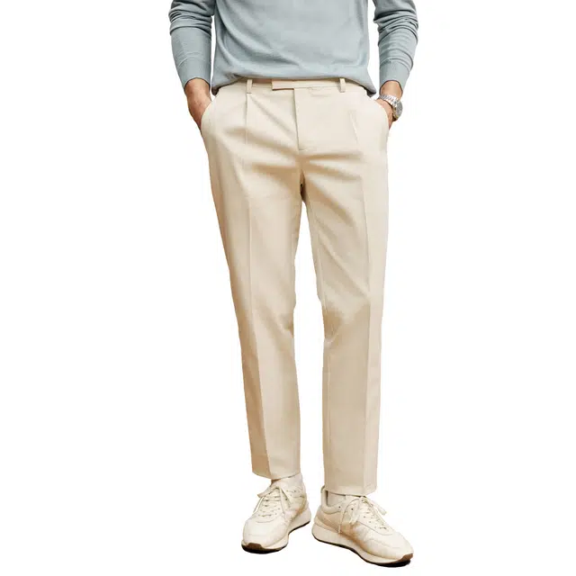 丹宁哲学 高档弹力单褶直筒春夏季休闲裤 男款