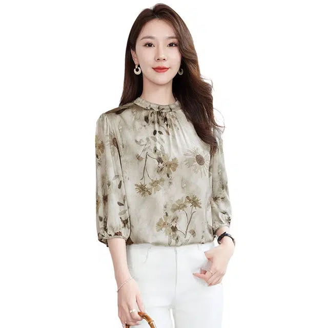 水墨佳人 妈妈装印花洋气国风短袖衬衫 女款