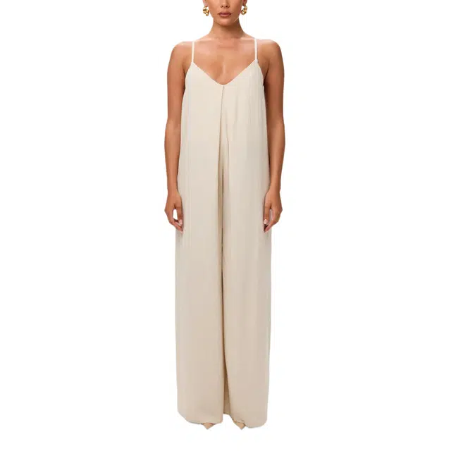 NAKED WARDROBE Linen Open Back Wide Leg Jumpsuit