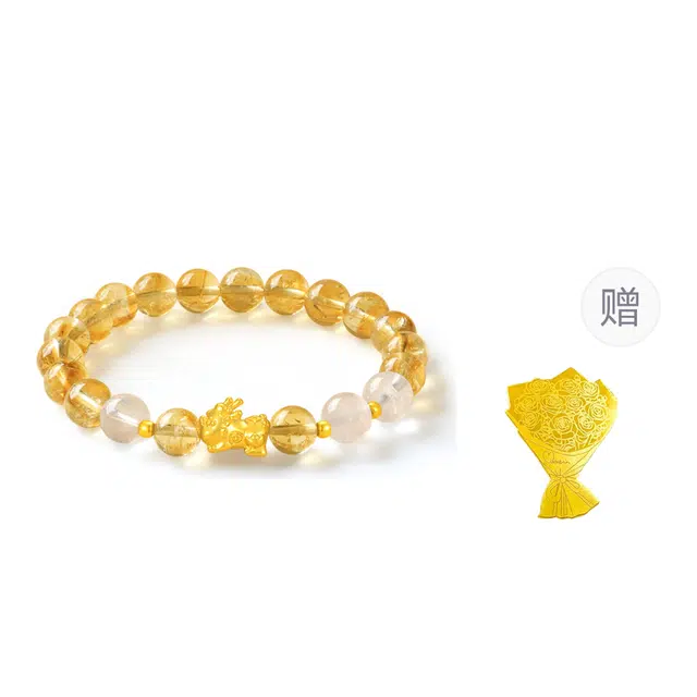 珍·尚银 中国黄金【天赐福禄】吸金貔貅手串 萌宠吞金兽 招财纳福 新中式国潮小众设计感手饰 #好运 黄水晶 手串 男女同款情侣款