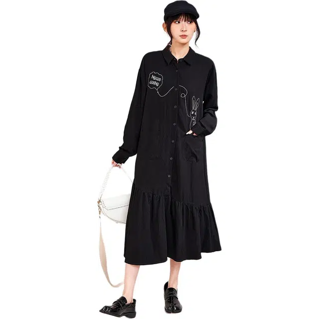 木果果木 优雅气质舒适百搭长袖连衣裙 女款