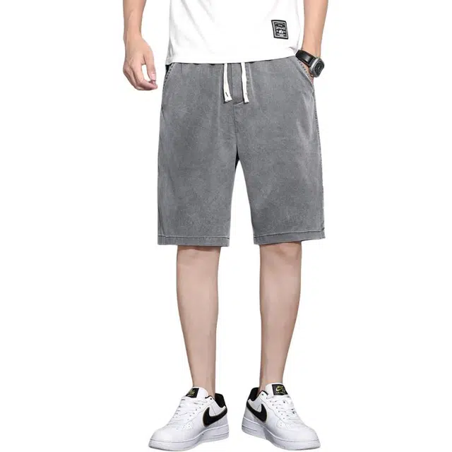 瑞梵帝斯 美式夏季薄款时尚做旧复古休闲口袋装饰潮牌痞帅宽松亲肤水洗五分牛仔短裤 男款