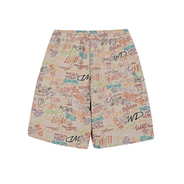 明尼凯 美式潮牌彩绘字母满印涂鸦设计夏威夷沙滩度假风松紧系带宽松直筒阔腿百搭潮流舒适清凉透气五分情侣休闲短裤 男女同款