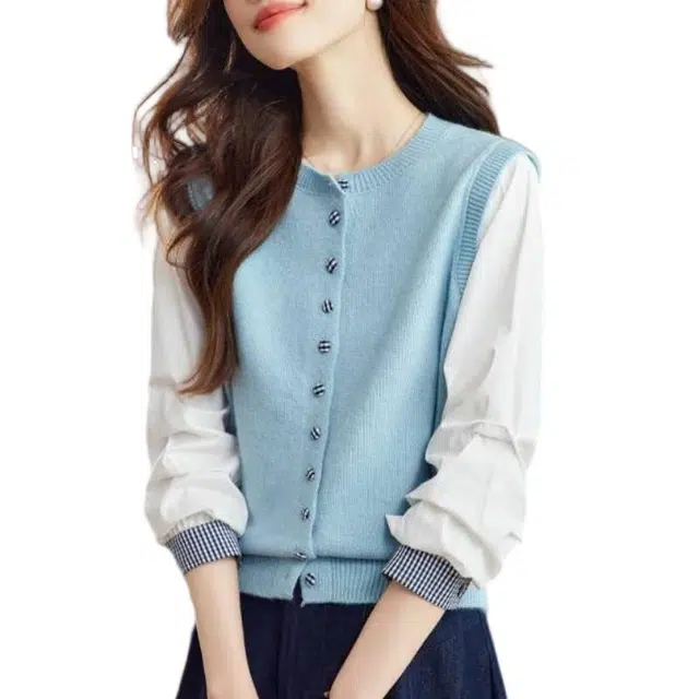 曲韩 曲韩 超好看洋气别致漂亮上衣女针织衫 女款