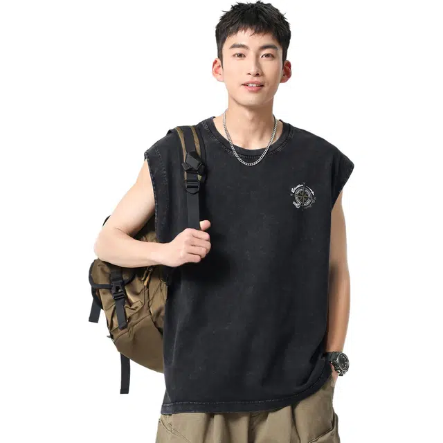 米素力 潮流运动夏天英文圆领背心 男款