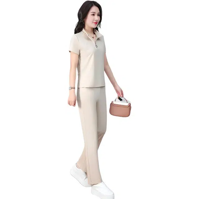 左岸 日常简约通勤百搭时尚气质轻便舒适透气立领纯色休闲套装 女款
