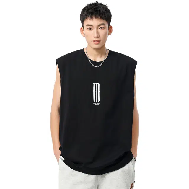 米素力 宽松透气运动英文圆领背心 男款