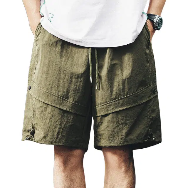 格蓝鹿 纯色中性穿搭淡人随性盐系穿搭宽松休闲百搭透气美式户外薄款速干系带五分工装短裤 男女同款