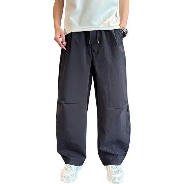 沃马 宽松直筒美式高街拼接弯刀高显瘦通勤垂感微喇学院风流行简约休闲裤 男女同款