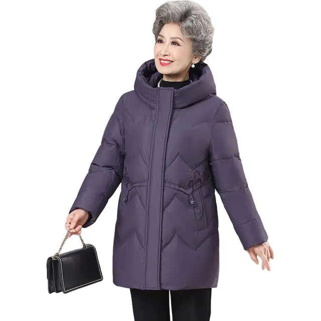 鸭鸭 纯色花卉刺绣连帽长袖羽绒服 女款