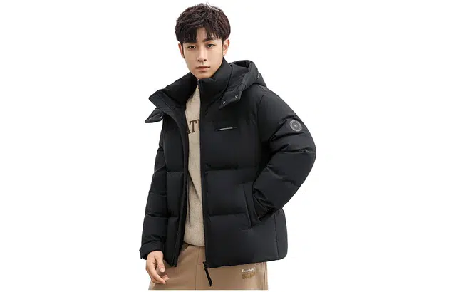 鸭鸭 纯色可脱卸帽拉链长袖加厚羽绒服 男款