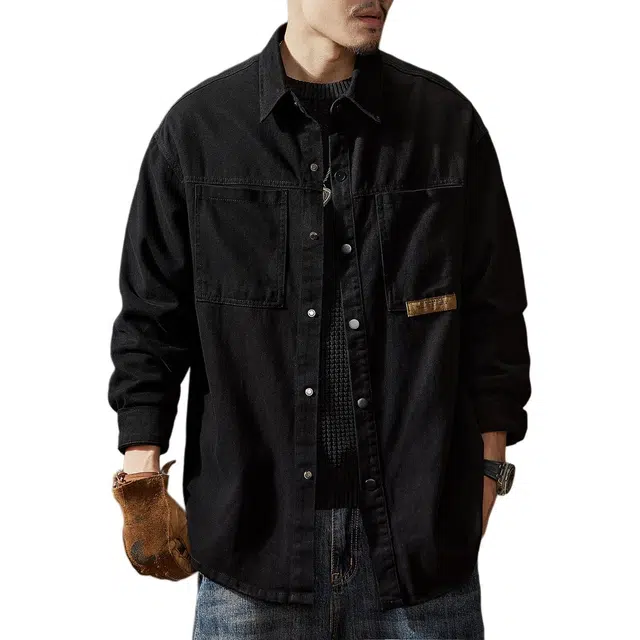 贵色 潮牌廊形休闲薄款衬衣舒适工装上衣美式高街纯色宽松复古长袖衬衫 男女同款