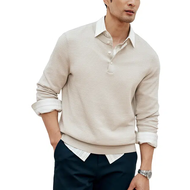 丹宁哲学 高档长绒棉织造春季百搭亨利领长袖针织衫 男款