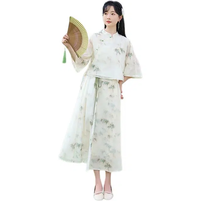 丝絮丝绸 新中式古典气质国风碎花汉服裙装套装 女款