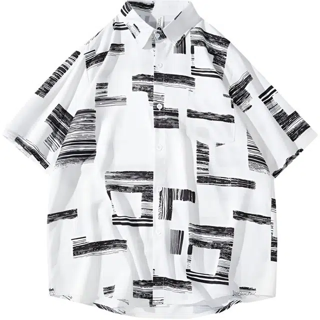 左岸 夏季美式休闲风花纹百搭时尚日常通勤户外活动宽松舒适透气吸汗冰爽帅气潮牌衬衫 男款
