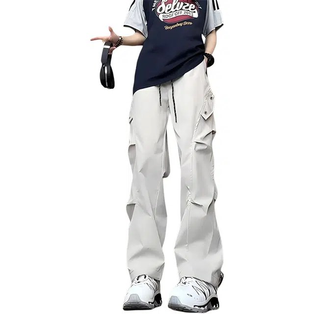 徐百货 夏季冰感速干薄款设计感工装伞兵裤子高级感直筒宽松阔腿休闲裤 男女同款