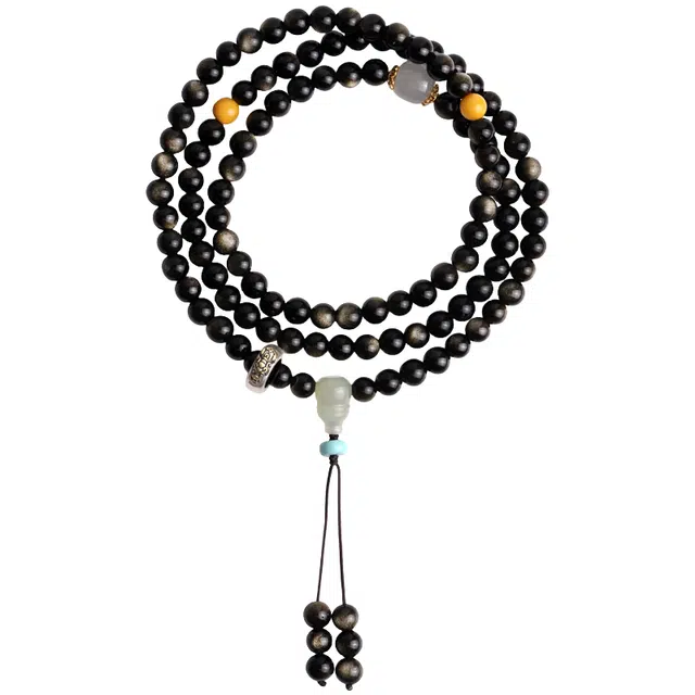 子婳 佛珠念珠文玩转运珠招财好运连连时尚设计复古风格 黑曜石 手串 男女同款情侣款