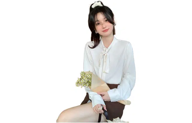 花栗鼠小姐 法式系带长袖衬衫 女款