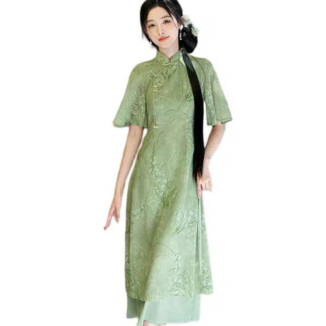 丝絮丝绸 新中式气质复古文艺旗袍短袖连衣裙 女款